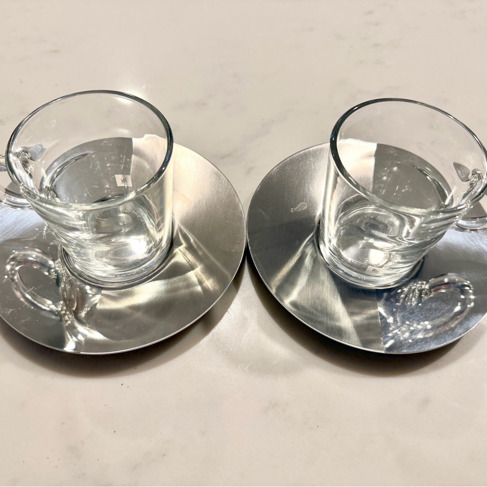 Glass Nespresso Cups with Two-Tone Steel Saucers
